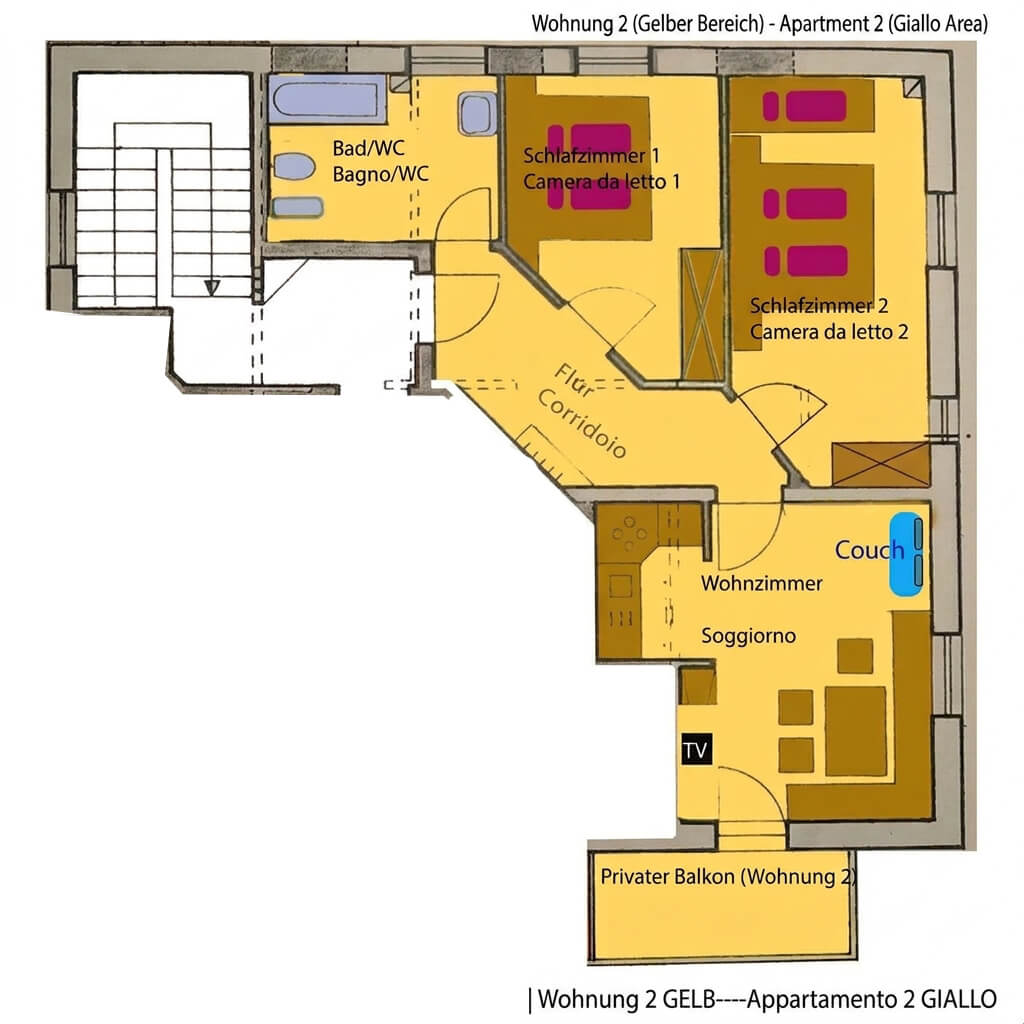 Grundriss der Ferienwohnungen am Paderlafoderhof — Wohnung 2